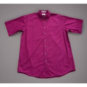 LL Bean Mens Large Tall Shirt Maroon Button Down Short Sleeve Wrinkle Resistant